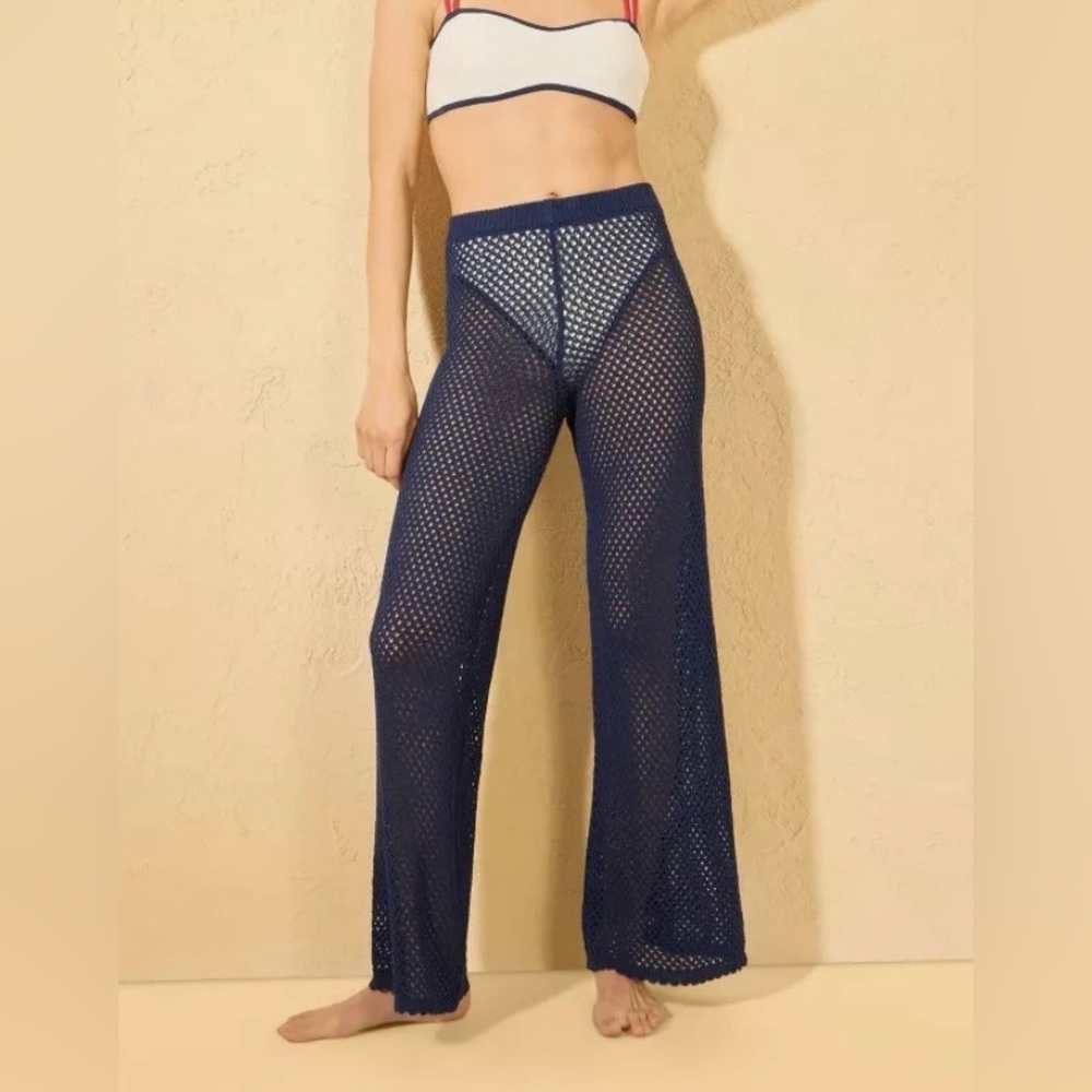 Shade & Shore Navy Wide-Leg Mesh Pants